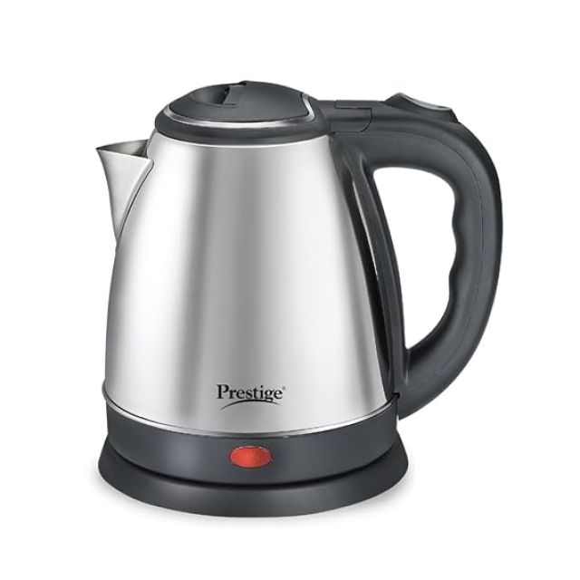Prestige 1.5 litre PKOSS Stainless Steel Electric Kettle | 1350 Watts| Elegant Design | Cool-touch Handle and Lid | Automatic Cut-Off and Single-Touch Lid Locking. | Silver